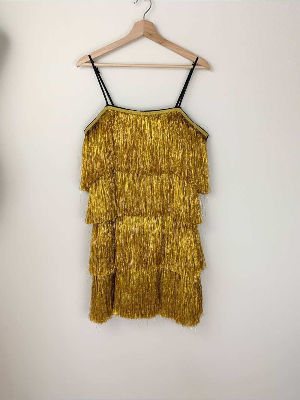 Nasty Gal Metallic Gold Tiered Fringe Tinsel Mini Dress Flapper Disco - Picture 3 of 9
